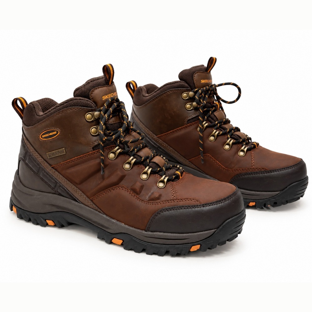 Skechers Mens Waterproof Hiking Boots Brown Leather Camp Trail Size 9 Gorpcore